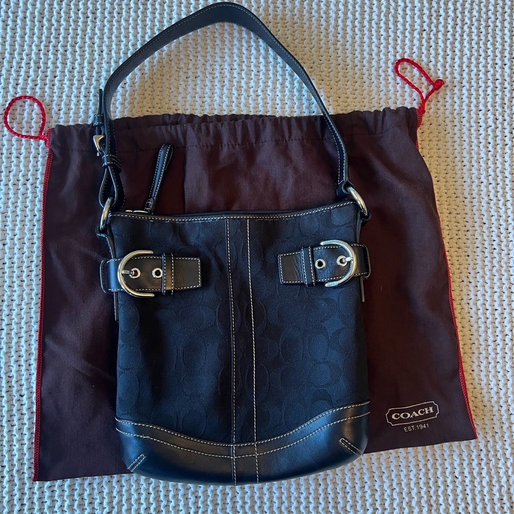 Coach Black and Silver Buckle Shoulder Bag